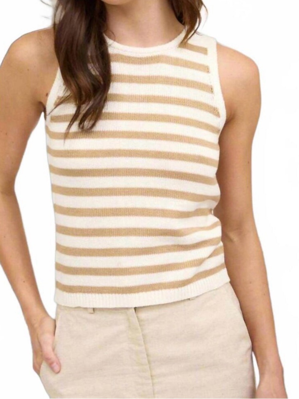 Workshop Republic Clothing Striped Knit Tank in Cream and Beige